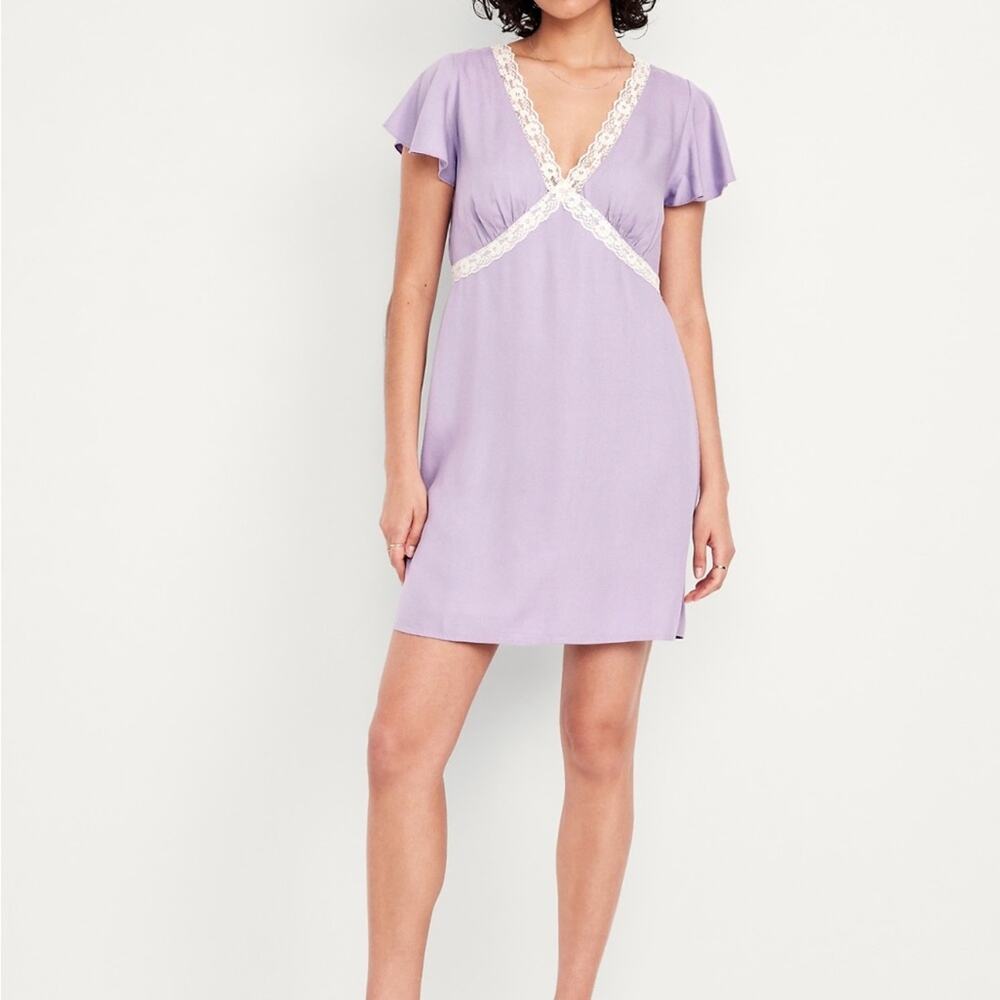 Old Navy Spring Wisteria Fit & Flare Crepe Lace-Trim mini dress - Picture 4 of 11
